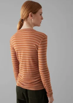 Jersey|Tops & Tees-TOAST Agnes Stripe Wool Lyocell Tee BauxiteOrange/Mauve