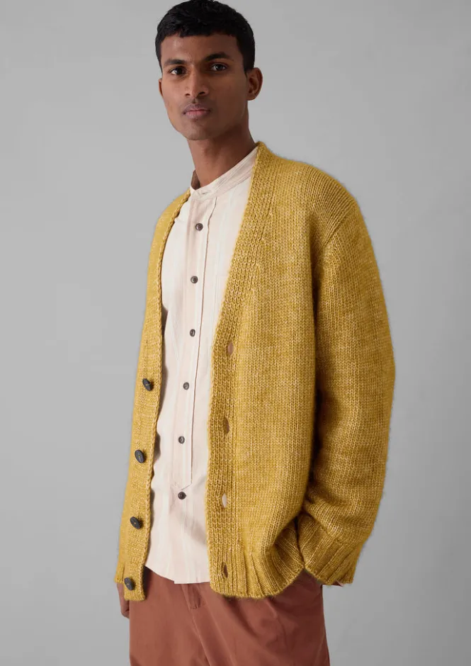 Knitwear-TOAST Alpaca Wool V-Neck Cardigan DijonYellow