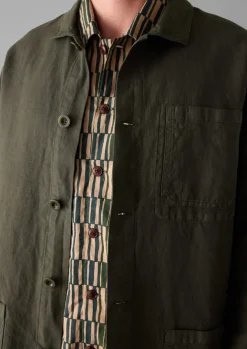 Workwear|Coats & Jackets-TOAST Arlo Garment Dyed Herringbone Jacket DarkMoss