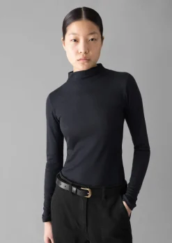 Jersey|Tops & Tees-TOAST Aster Wool Lyocell High Neck Tee Ink