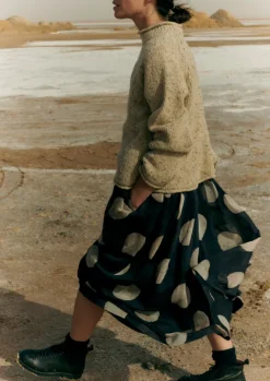 Skirts-TOAST Batik Dot Pleated Skirt Black/Ecru