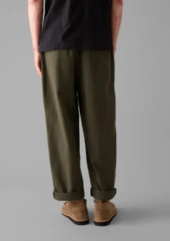 Trousers-TOAST Bill Cotton Wide Leg Trousers DarkOlive