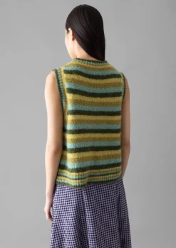 Knitwear-TOAST Brushed Alpaca Blend Stripe Tank OliveMulti