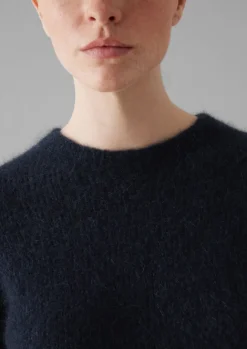 Knitwear-TOAST Brushed Alpaca High Neck Sweater Navy