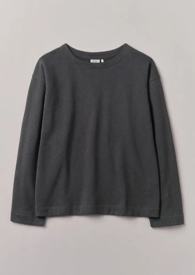 Loungewear|Tops & Tees-TOAST Brushed Cotton Hemp Wide Neck Sweater Charcoal