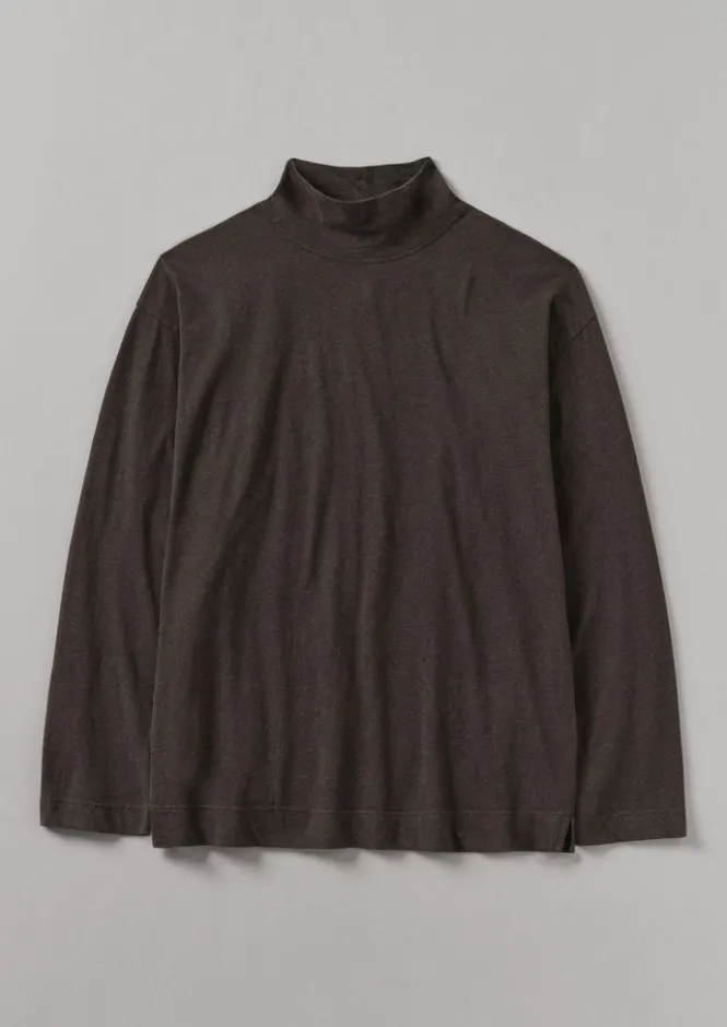 Loungewear|Tops & Tees-TOAST Brushed Cotton High Neck Lounge Top Bark
