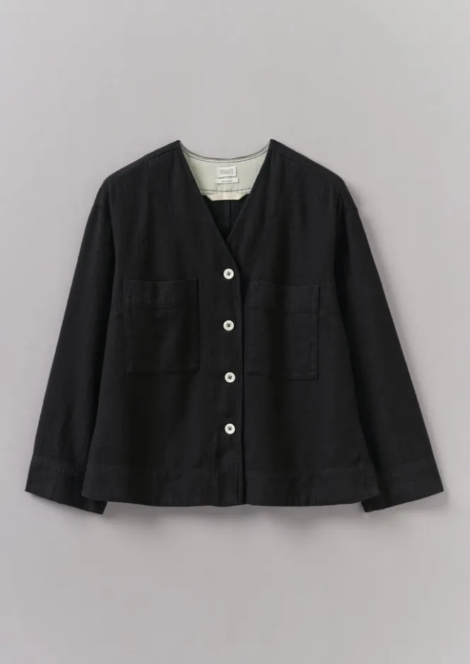 Linen|Loungewear-TOAST Brushed Cotton Linen Herringbone Top Slate