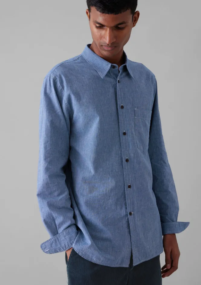 Linen|Workwear-TOAST Chambray Cotton Linen Shirt DustyNavy