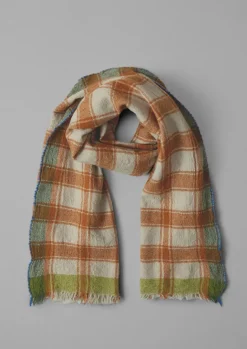 Hats, Scarves & Gloves-TOAST Check Boiled Wool Scarf Rust