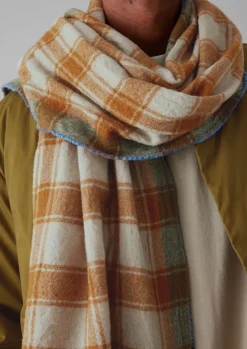 Hats, Scarves & Gloves-TOAST Check Boiled Wool Scarf Rust