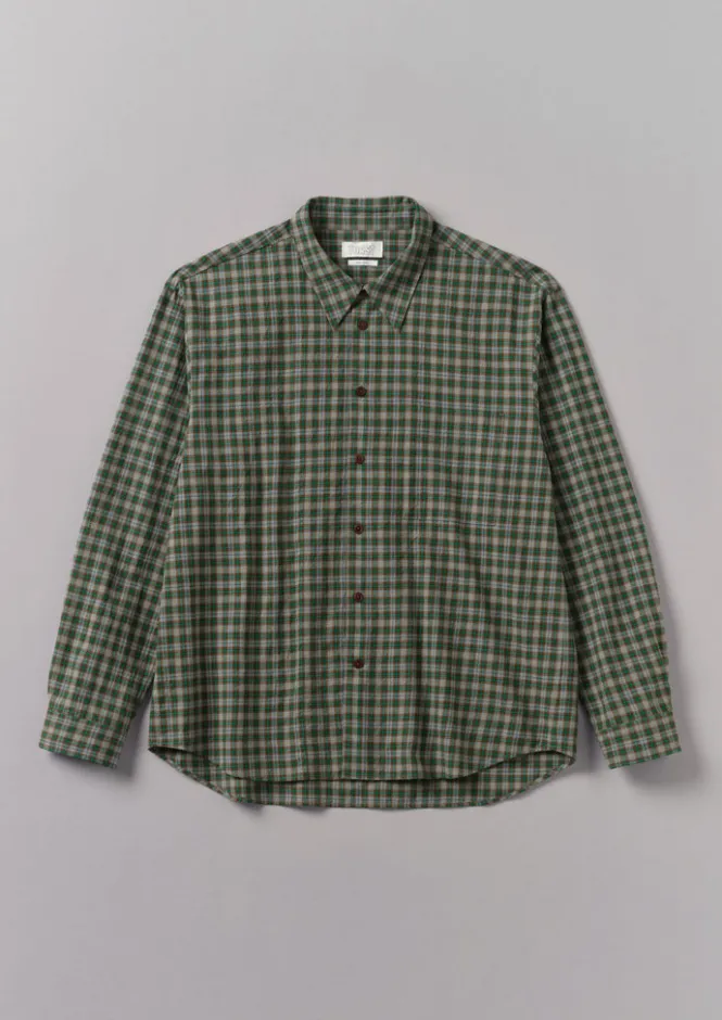 Shirts-TOAST Check Cotton Wool Shirt Grey/Green