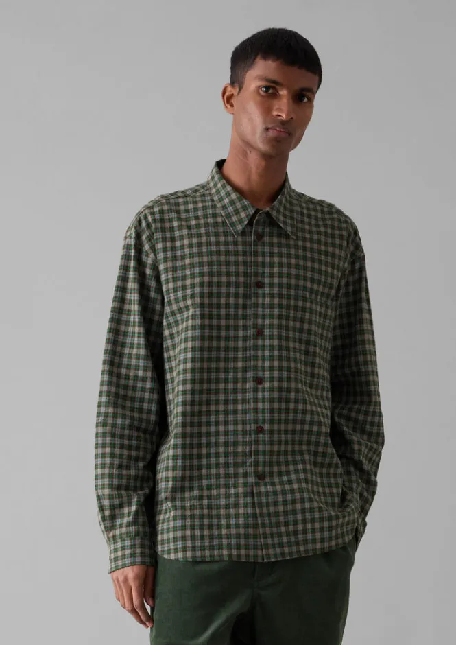 Shirts-TOAST Check Cotton Wool Shirt Grey/Green