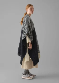 Hats, Scarves & Gloves|Knitwear-TOAST Check Merino Blend Wrap Slate/Ecru