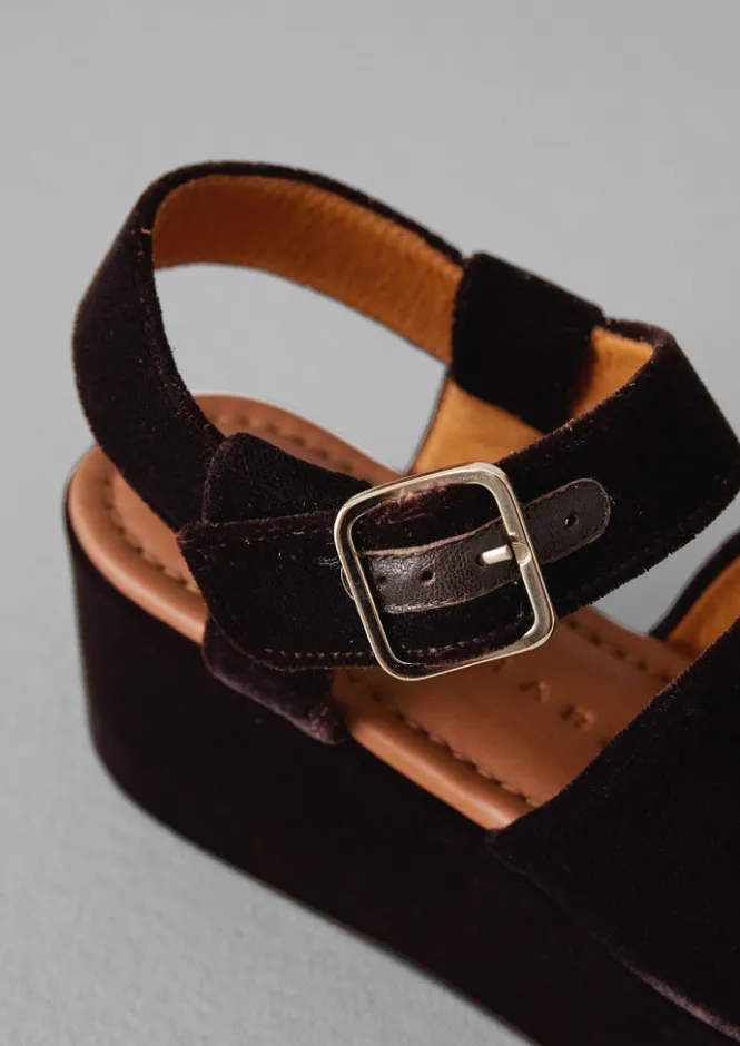 Sandals-TOAST Chie Mihara Velvet Platform Shoes Chocolate