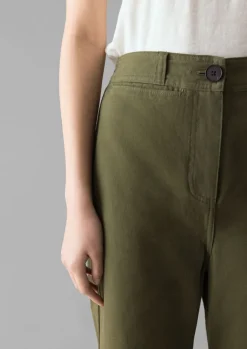 Trousers-TOAST Cotton Canvas Kick Flare Trousers Seaweed