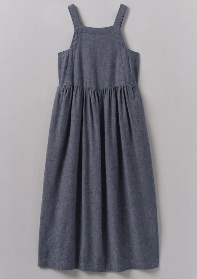Linen|Loungewear-TOAST Cotton Linen Twill Gathered Waist Dress IndigoBlue