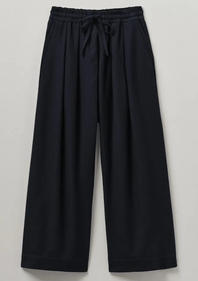 Trousers-TOAST Cotton Wool Herringbone Pull On Trousers DarkNavy
