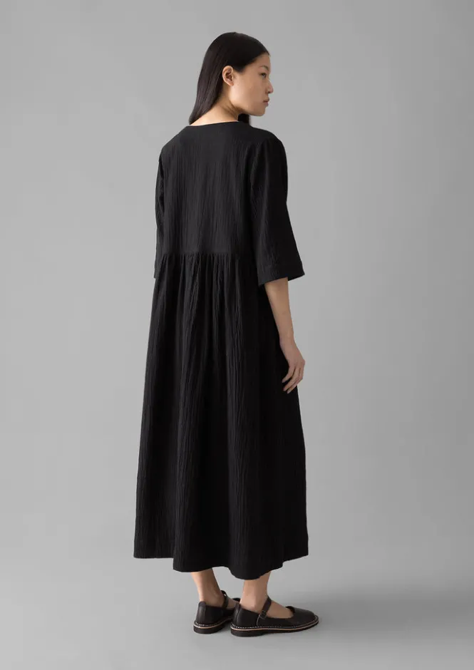 Loungewear|Dresses-TOAST Crinkled Cotton V-Neck Dress Black