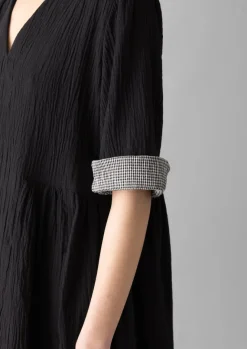 Loungewear|Dresses-TOAST Crinkled Cotton V-Neck Dress Black