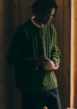 Knitwear-TOAST Donegal Wool Cable Sweater GreenJasper