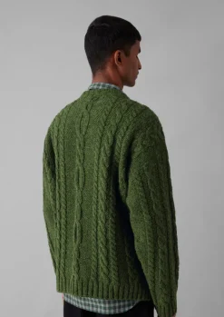 Knitwear-TOAST Donegal Wool Cable Sweater GreenJasper