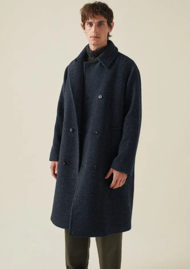 Coats & Jackets-TOAST Double Breasted Wool Overcoat NavyMelange