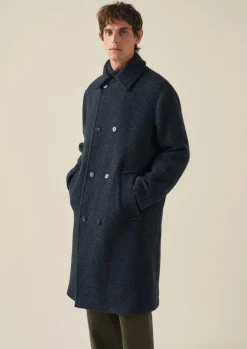 Coats & Jackets-TOAST Double Breasted Wool Overcoat NavyMelange