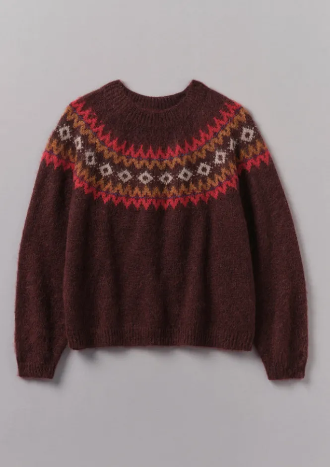 Knitwear-TOAST Fair Isle Yoke Mohair Blend Easy Sweater RedMulti
