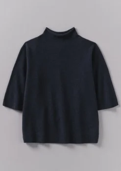 Cashmere|Knitwear-TOAST Fine Wool Cashmere Half Sleeve Sweater DarkestNavy