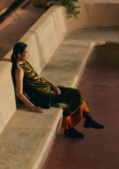 Velvet|Dresses-TOAST Fluid Silk Velvet Dress RichOlive