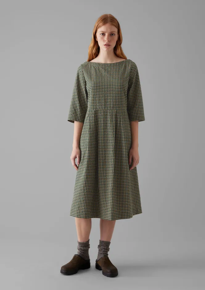 Dresses-TOAST Franca Cotton Gingham Seersucker Dress OliveGreen