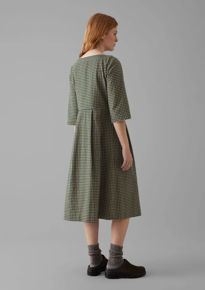 Dresses-TOAST Franca Cotton Gingham Seersucker Dress OliveGreen