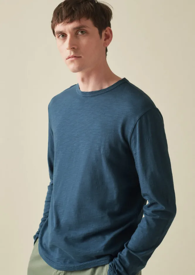 Loungewear|Tops & Tees-TOAST Frank Cotton Long Sleeve Tee WashedIndigo