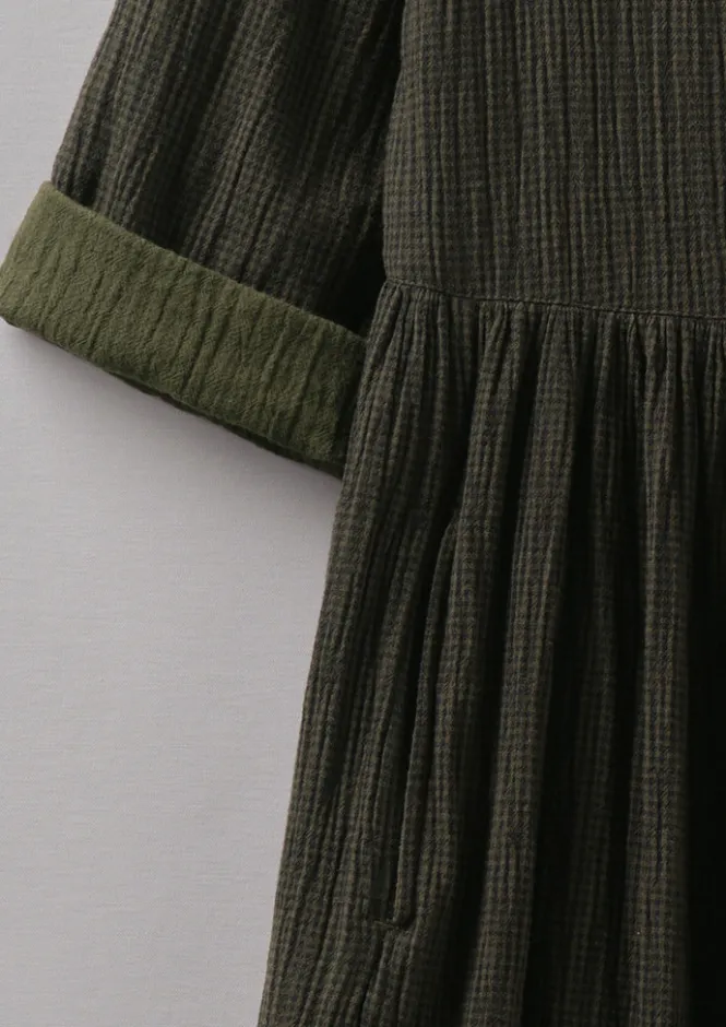 Loungewear|Dresses-TOAST Freya Crinkle Organic Cotton Dress DarkestOlive