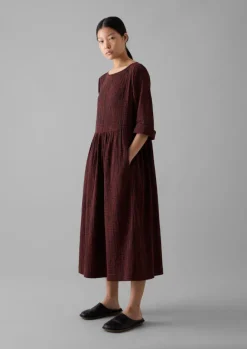 Loungewear|Dresses-TOAST Freya Gingham Crinkle Cotton Dress Brick/Black
