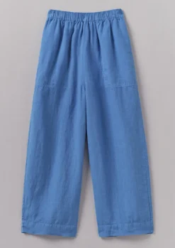 Linen|Loungewear-TOAST Garment Dyed Linen Barrel Leg Trousers BlueViolane