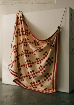 Textiles|Blankets & Throws-TOAST Geo Block Patchwork Cotton Quilt ClayRed/DeepCoral