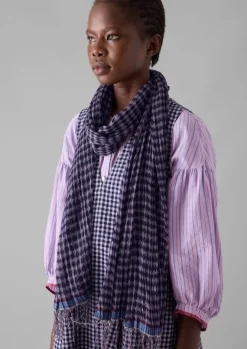 Hats, Scarves & Gloves-TOAST Gingham Hand Woven Scarf Navy/Lilac