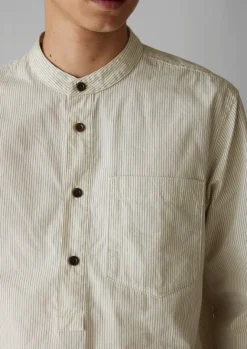 Shirts-TOAST Grandad Collar Stripe Pullover Shirt SunwashedBlue
