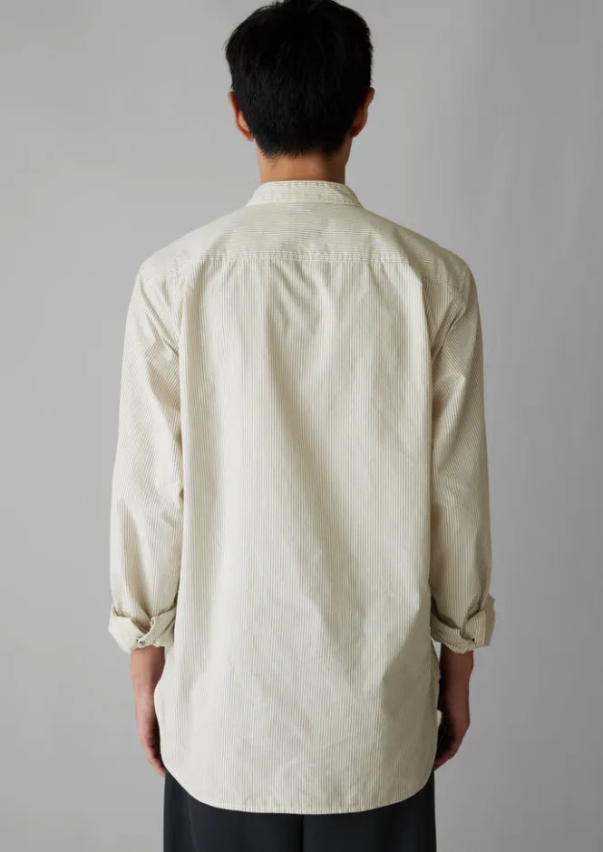 Shirts-TOAST Grandad Collar Stripe Pullover Shirt SunwashedBlue