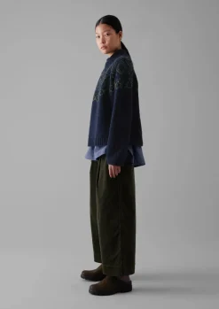 Knitwear-TOAST Graphic Yoke Sweater Navy/Green