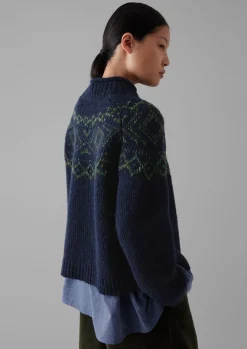 Knitwear-TOAST Graphic Yoke Sweater Navy/Green