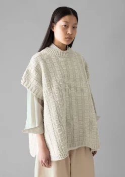 Knitwear-TOAST Grid Stitch Wool Cotton Tank Bone