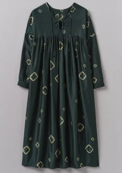 Dresses-TOAST Hand Bandhini Silk Dress OilGreen/LimeGreen