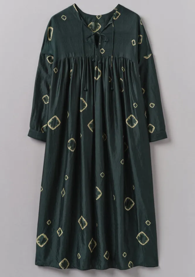 Dresses-TOAST Hand Bandhini Silk Dress OilGreen/LimeGreen