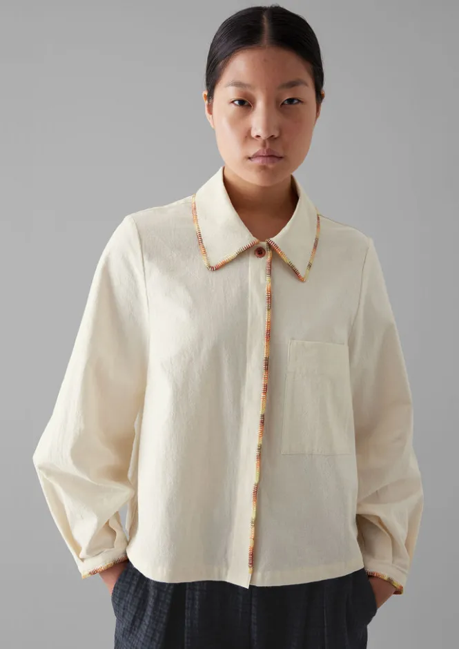 Shirts|Tops & Tees-TOAST Hand Embroidered Textured Cotton Shirt Ecru/Multi
