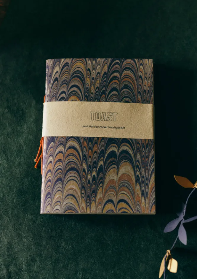 Stationery-TOAST Hand Marbled Pocket Notebook Set Multi