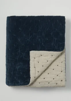 Textiles|Blankets & Throws-TOAST Hand Quilted Velvet Throw Teal/Natural