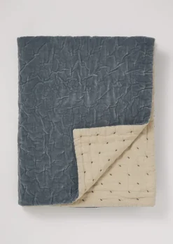 Textiles|Blankets & Throws-TOAST Hand Quilted Velvet Throw MineralBlue/Natural