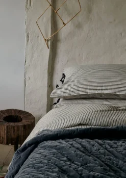 Textiles|Blankets & Throws-TOAST Hand Quilted Velvet Throw MineralBlue/Natural